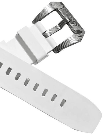 FKM White Rubber Strap - DAMASCUS Steel Buckle - FKM-WH-DM FKM Rubber Watch Strap, White FKM rubber strap